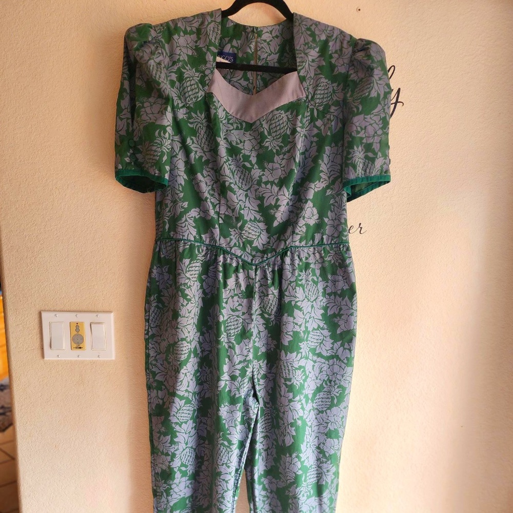 Vintage Mango's by Allen James Hawaiian Print Romper Pantsuit Size 14